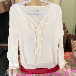 Joie Cream Ruffle V-Neck Blouse